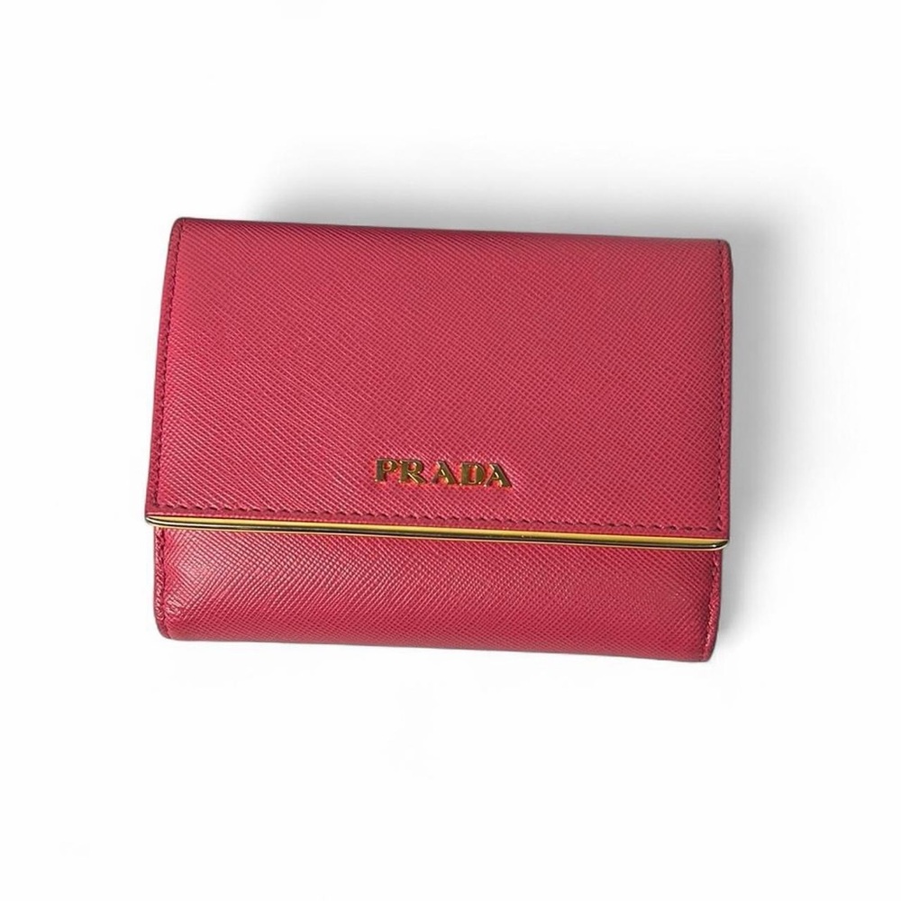Authentic Prada Pink Saffiano Leather Trifold Wallet w/ Box & Card - Picture 6 of 6
